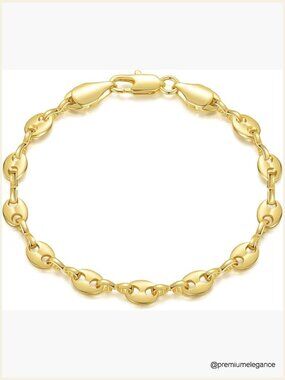 14K Gold Plated Thick Mariner Link Bracelet Unisex 6.5-9 Inches